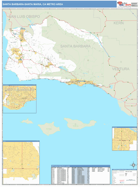 Santa Barbara-Santa Maria-Lompoc Metro Area Wall Map